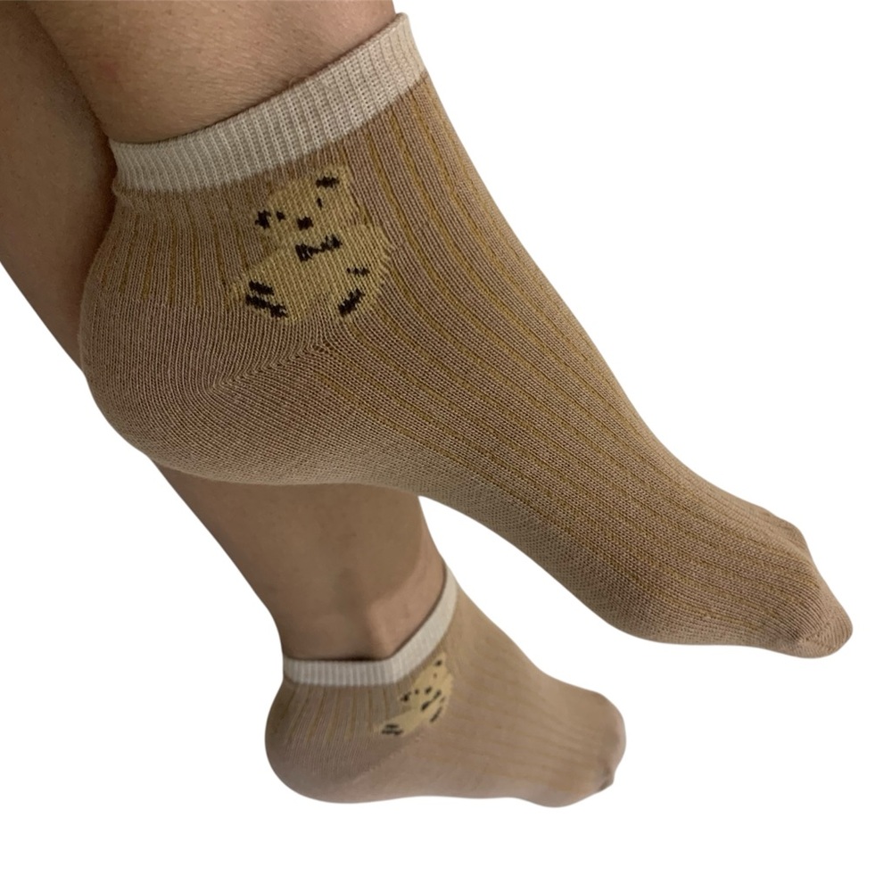 Three pair Teddy Bear Tan and Brown Ankle Socks